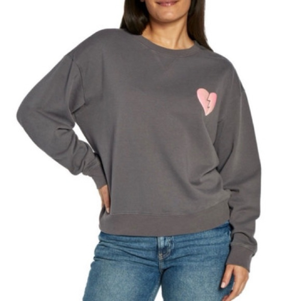 Wildfox I Wish It Was Saturday Grey Sweatshirt Heart Graphic 💔 Size Large